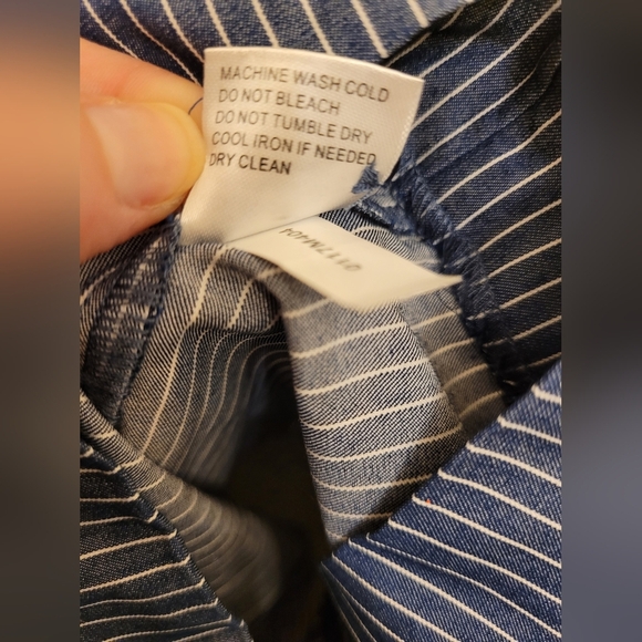 Cremieux Ribbon Tie Strap Blue White Pinstripe Romper Size 10 - Picture 9 of 13